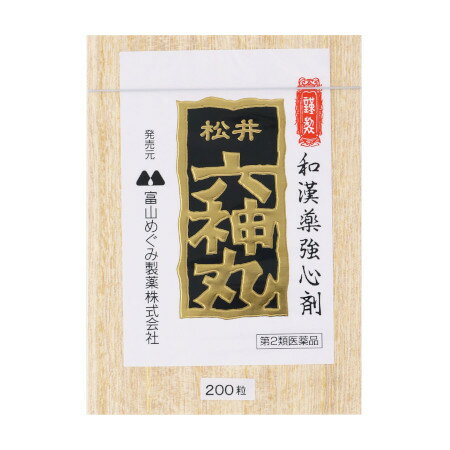 商品説明■　特徴強心薬 「松井六神丸」は、主成分であるジャコウ、センソ、ゴオウ等を配合した丸剤です。どうき、息切れ、気付けの常備薬として適しています。■　効能・効果動悸、息切れ、気付け■　内容成分・成分量4粒（大人1日量）中 成分・・・分量 センソ・・・3mg ゴオウ（牛黄）・・・2mg 真珠・・・2mg ジンコウ（沈香）・・・4mg ジャコウ（麝香）・・・1mg ユウタン（熊胆）・・・1mg ロクジョウ（鹿茸）末・・・3mg ニンジン（人参）末・・・3mg 添加物としてアルファー化デンプン、クロスCMC-Na、薬用炭、デヒドロ酢酸Na、サリチル酸、d-ボルネオール、コメ、セラックを含有する■　用法・用量/使用方法＜用法・用量＞ 年齢・・・1回量 15才以上（大人）・・・2粒 15才未満・・・服用しない 1日2回白湯又は水にて服用してください■　使用上の注意●してはいけないこと （守らないと現在の症状が悪化したり、副作用が起こりやすくなります） 本剤を服用している間は、次の医薬品を服用しないでください 　　他の強心剤 ●相談すること 1．次の人は服用前に医師、薬剤師又は登録販売者に相談してください 　（1）医師の治療を受けている人。 　（2）妊婦又は妊娠していると思われる人。 2.服用後、次の症状があらわれた場合は副作用の可能性があるので、直ちに服用を中止し、この説明文書を持って医師、薬剤師又は登録販売者に相談してください ［関係部位：症状］ 消化器：吐き気・嘔吐 3．5-6日間服用しても症状がよくならない場合は服用を中止し、この説明文書を持って医師、薬剤師又は登録販売者に相談してください■　保管及び取扱い上の注意（1）直射日光の当たらない湿気の少ない涼しい所に密栓して保管してください。 （2）小児の手の届かない所に保管してください。 （3）他の容器に入れ替えないでください（誤用の原因になったり品質が変わりることがあります。） ■　お問い合わせ先/製造販売元お問い合わせ先 会社名：テイカ製薬株式会社 問い合わせ先：お客様相談係 電話：076-431-8863［テイカ製薬（株）］ 受付時間：9時から17時まで（土、日、祝日を除く） 製造販売元 テイカ製薬（株） 住所：富山市荒川一丁目3番27号■　医薬品の使用期限使用期限120日以上の商品を販売しております ■　【広告文責】 会社名：株式会社イチワタ ドラッグイチワタ皆野バイパス店　ベストHBI TEL：0494-26-5213 区分：日本製・第二類医薬品 メーカー：テイカ製薬(株)[医薬品・医薬部外品][どうき・息切れ][第2類医薬品][JAN: 4987360200829]