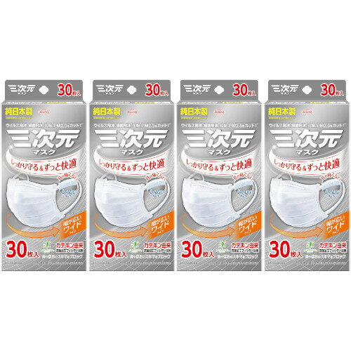 三次元マスク すこし大きめLサイズ ホワイト 30枚【4個セット】(4987973221921-4)