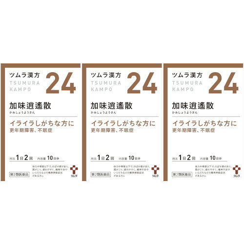商品説明■　特徴ツムラの漢方製剤 「加味逍遙散」は、漢方の著書である『和剤局方』に記載され、多くの女性に用いられてきた漢方薬です。 疲れやすい、肩こり、イライラ等のある体力中等度以下の方の「更年期障害」、「月経困難」、「月経不順」、「冷え症」、「不眠症」等に用いられています。 『ツムラ漢方加味逍遙散エキス顆粒』は、「加味逍遙散」から抽出したエキスより製した服用しやすい顆粒です。■　効能・効果体力中等度以下で、のぼせ感があり、肩がこり、疲れやすく、精神不安やいらだちなどの精神神経症状、ときに便秘の傾向のあるものの次の諸症：冷え症、虚弱体質、月経不順、月経困難、更年期障害、血の道症 注）、不眠症 注）血の道症とは、月経、妊娠、出産、産後、更年期など女性のホルモンの変動に伴って現れる精神不安やいらだちなどの精神神経症状および身体症状のことである。■　内容成分・成分量本品2包（3.75g）中、下記の割合の加味逍遙散エキス（1/2量）2.0gを含有します。 成分・・・分量 加味逍遙散エキス（1/2量）(日局サイコ・・・1.5g、日局シャクヤク・・・1.5g、日局ソウジュツ・・・1.5g、日局トウキ・・・1.5g、日局ブクリョウ・・・1.5g、日局サンシシ・・・1.0g、日局ボタンピ・・・1.0g、日局カンゾウ・・・0.75g、日局ショウキョウ・・・0.5g、日局ハッカ・・・0.5g)・・・2g 添加物として日局ステアリン酸マグネシウム、日局乳糖水和物を含有します。■　用法・用量/使用方法次の量を、食前に水またはお湯で服用してください。 年齢・・・1回量・・・1日使用回数 成人（15歳以上）・・・1包（1.875g）・・・2回 7歳以上15歳未満・・・2/3包・・・2回 4歳以上7歳未満・・・1/2包・・・2回 2歳以上4歳未満・・・1/3包・・・2回 2歳未満・・・使用しない ＜用法・用量に関連する注意＞ 小児に服用させる場合には、保護者の指導監督のもとに服用させてください。■　使用上の注意相談すること 1.次の人は服用前に医師、薬剤師または登録販売者に相談してください (1)医師の治療を受けている人。 (2)妊婦または妊娠していると思われる人。 (3)胃腸の弱い人。 (4)今までに薬などにより発疹・発赤、かゆみ等を起こしたことがある人。 2.服用後、次の症状があらわれた場合は副作用の可能性がありますので、直ちに服用を中止し、この文書を持って医師、薬剤師または登録販売者に相談してください 皮膚・・・発疹・発赤、かゆみ 消化器・・・吐き気・嘔吐、食欲不振、胃部不快感 まれに下記の重篤な症状が起こることがあります。その場合は直ちに医師の診療を受けてください。 肝機能障害・・・発熱、かゆみ、発疹、黄疸(皮膚や白目が黄色くなる)、褐色尿、全身のだるさ、食欲不振等があらわれる。 腸間膜静脈硬化症・・・長期服用により、腹痛、下痢、便秘、腹部膨満等が繰り返しあらわれる。 3.服用後、次の症状があらわれることがありますので、このような症状の持続または増強が見られた場合には、服用を中止し、この文書を持って医師、薬剤師または登録販売者に相談してください 下痢。 4.1ヵ月位服用しても症状がよくならない場合は服用を中止し、この文書を持って医師、薬剤師または登録販売者に相談してください 5.長期連用する場合には、医師、薬剤師または登録販売者に相談してください■　保管及び取り扱い上の注意1.直射日光の当たらない湿気の少ない涼しい所に保管してください。 2.小児の手の届かない所に保管してください。 3.1包を分割した残りを服用する場合には、袋の口を折り返して保管し、2日以内に服用してください。 4.本剤は生薬(薬用の草根木皮等)を用いた製品ですので、製品により多少顆粒の色調等が異なることがありますが効能・効果にはかわりありません。 5.使用期限を過ぎた製品は、服用しないでください。■　お問い合わせ先・製造販売元株式会社ツムラ 東京都港区赤坂2-17-11 〒107-8521 お客様相談窓口 電 話 0120-329-930 受付時間 9:00〜17:30(土、日、祝日を除く)■　医薬品の使用期限使用期限120日以上の商品を販売しております ■　【広告文責】 会社名：株式会社イチワタ 　ドラッグイチワタ皆野バイパス店　ベストHBI TEL：0494-26-5213 区分：医薬品 メーカー：株式会社ツムラ[医薬品・医薬部外品][漢方薬][第2類医薬品][JAN: 4987138390240]