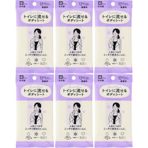 【6個セット】SRT女性用流せるボディシート無香料 12枚入【メール便】(4573177599241-6)