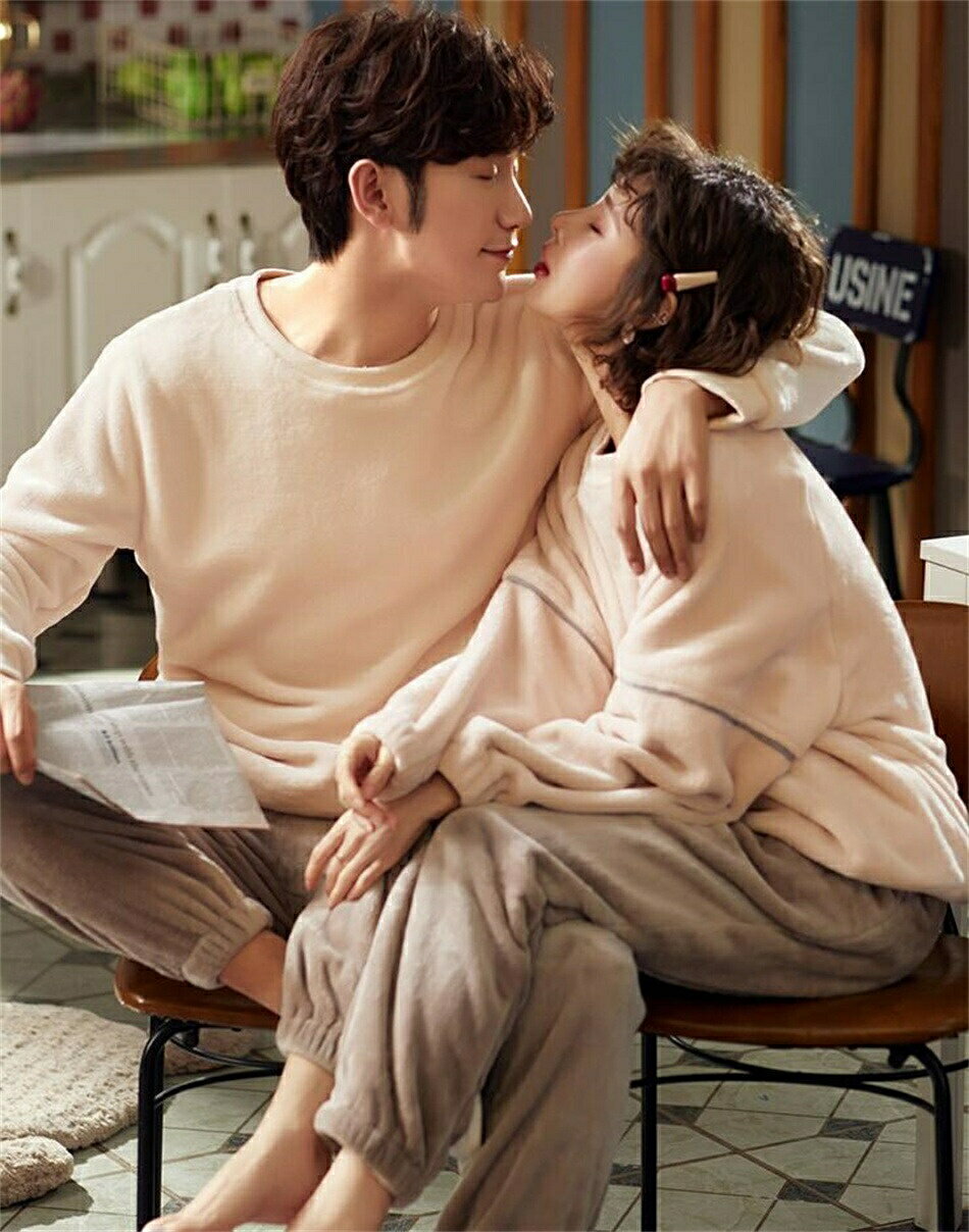 パジャマカップル レディースルームウェア ペアルック レディース/メンズもこもこ上下セット着る毛布 かわいい ガウン 柔らか ふわふわ 裏起毛 冬部屋着 ナイトウェア 寝巻き 無地 シンプル 防寒 カジュアル ギフト結婚祝い 長袖ベージュ