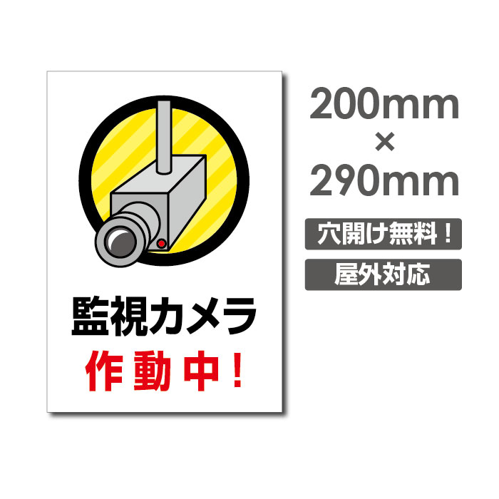 メール便対応 W200mm×H290mm 防犯『防犯カメラ作動中』視線でドキ！ 看板 プレート看板 防犯カメラ 監視カメラ 通報 カメラ作動中 カメラ カメラ録画中パネル看板 camera-240