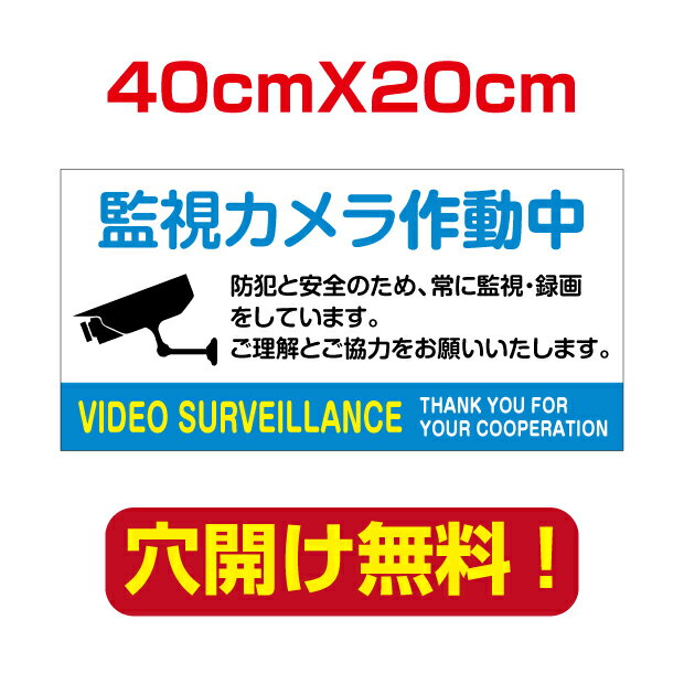防犯カメラ作動中 40cm*20cm 屋外用 屋外対応 表札 案内板 オリジナル看板 平看板 パネル サイン 耐水 高耐久性 アルミ複合板 プレート看板 看板 標識 camera-47