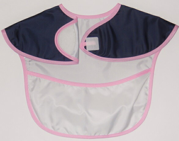 お食事エプロン　ショート　 保育園 ベビー 　無地ネイビー/ピンク撥水　立体ポケット　袖なし　おしゃれ　かわいい日本製