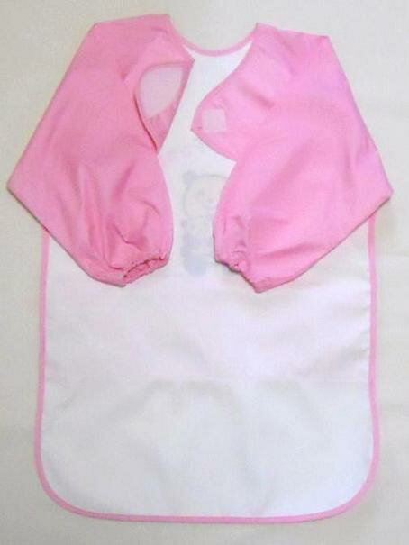 お食事エプロン 長袖 ロングタイプ（ピンク）パンダ親子柄］保育園 ベビー