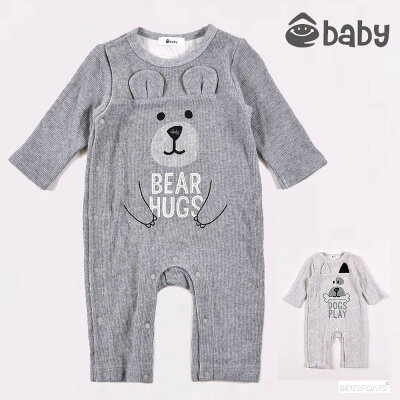 【20%OFFクーポン配布中 10/1ワンダフルデー限定 先着利用順】ロンパース ベビー イーベビー e-baby ネップ接結 イヌ クマ プリント 赤ちゃん 新生児 60-80cm 男の子 女の子