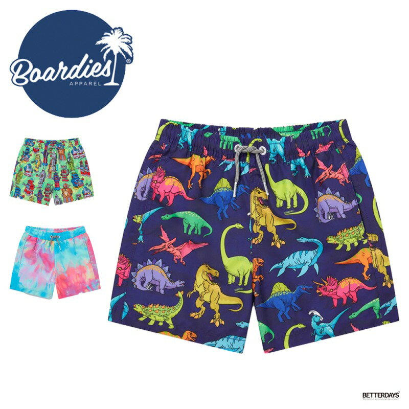 楽天BETTER DAYS／ベターデイズ水着 短パン 男の子 キッズ ベビー Boardies ボーディーズ KIDS VIBRANT DINO ROBOTS TIE DYE 子供 幼稚園 小学生 総柄 恐竜 ロボット タイダイ 1-6歳