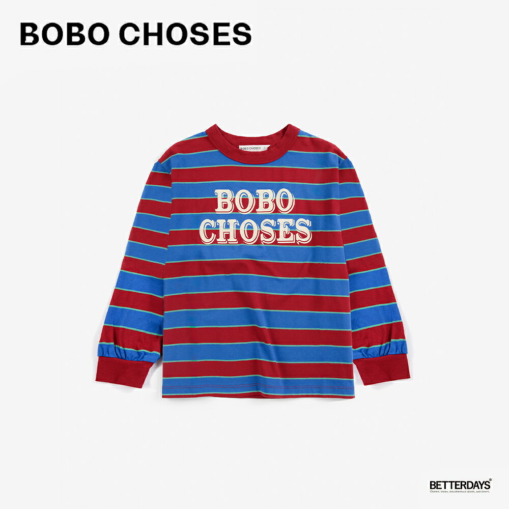 商品について レッド×ブルーのボーダー柄と前面のBobo Chosesロゴがロゴが特徴的なロンT。 エンボス加工が施されているため、高級感も感じられる魅力的な一着となっております。 原産国 ポルトガル 素材 100% Cotton サイズ 2-3Years(約100cm相当) 4-5Years(約110cm相当) 6-7Years(約120cm相当) 12-13Years(約155cm相当) カラー 991:マルチカラー サスティナブル活動 BOBO CHOSES はオーガニックコットンや再生可能なポリエステルなど 地球環境に配慮した素材を使用しています。 また、地産地消の社会を作るため地元の工場と手を取り、 製品のほとんどをスペイン・ポルトガルで生産しています。 BOBO CHOSES / ボボショーズについて Bobo Choses/ボボ・ショーズは2008年にスペイン・バルセロナで誕生したブランドです。 製品のほとんどをスペイン・ポルトガルの地中海にほど近い工場で生産されており、高い品質を保持するだけでなく、子供たちのクリエイティブな想像力を刺激するようなデザインを得意としています。近年人気が高まっている注目のブランドです。 関連ワード ●商品名：BOBO CHOSES ボボショーズ ボボショース トップス　Tシャツ　ロンT　アヒル　ダック ●用途：普段使い カジュアル シンプル お出かけ 贈り物 誕生日 御祝い プレゼント ギフト ●対象:ユニセックス 男女兼用 子供用 子供服 ベビー キッズ トドラー ジュニア ボーイズ 男子 男の子 ガールズ 女子 女の子