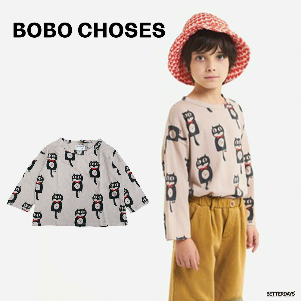 Tシャツ キッズ ボボ ショーズ 長袖 トップス Cat O 039 Clock all over LONG SLEEVE T-SHIRT 95-140cm 【国内正規品】 Bobo Choses