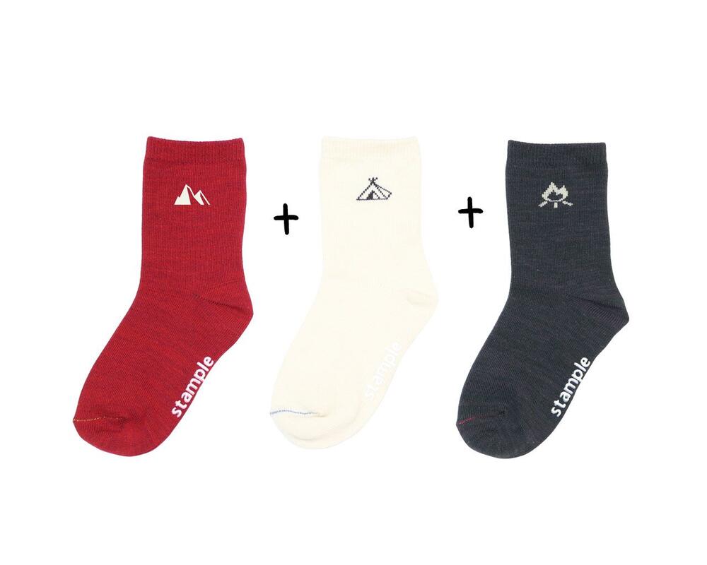 靴下 キッズ スタンプル Stample キャンプパターン クルーソックス 3P 3足セット 男の子 女の子 子供 保育所 幼稚園 小学生 レディース 13-25cm 72287