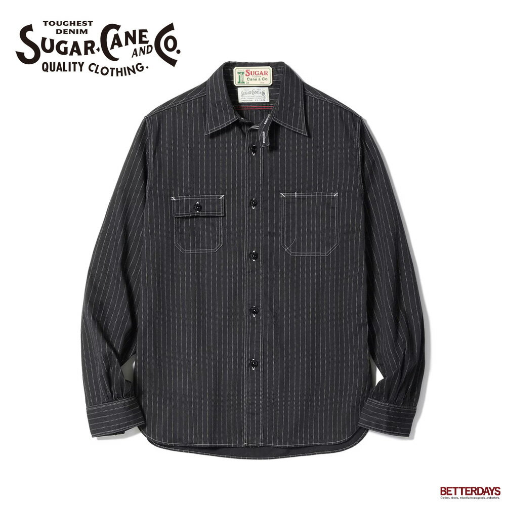 【10%OFFクーポン配布中対象商品2点以上ご購入で 6/1 ワンダフルデー】シャツ メンズ シュガーケーン フィクションロマンス ストライプ SUGAR CANE Lot No. SC29585 FICTION ROMANCE 8.5oz. BLACK WABASH STRIPE WORK SHIRT