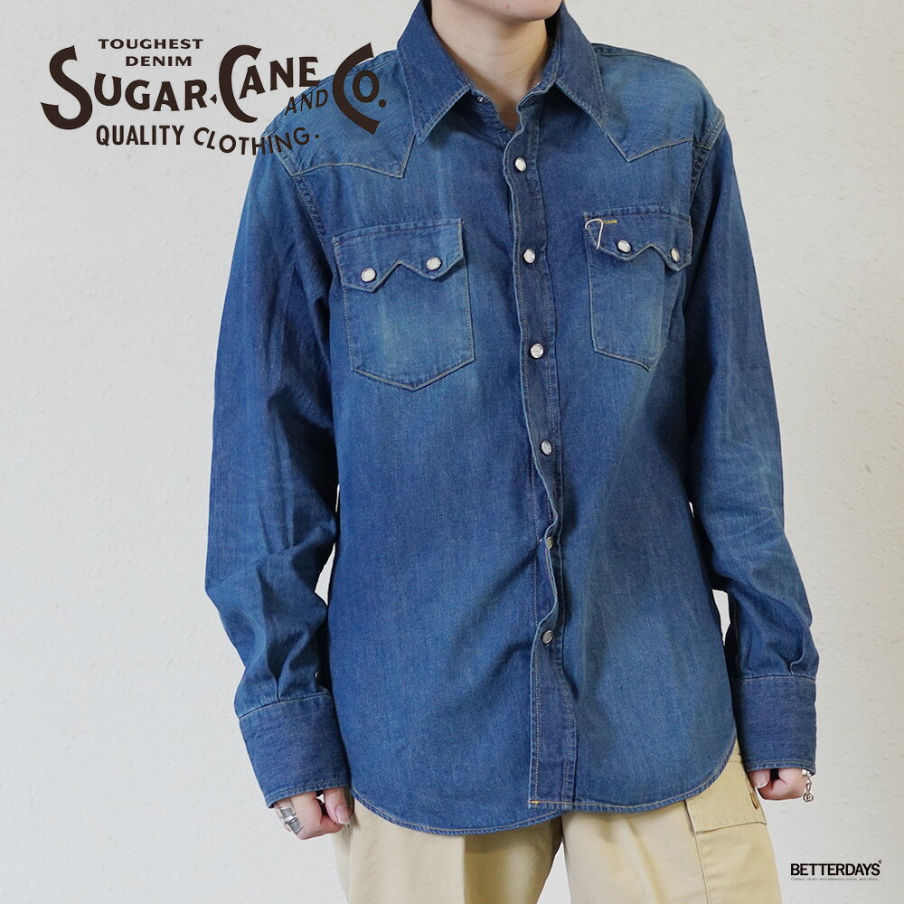 【10%OFFクーポン配布中対象商品2点以上ご購入で 6/1 ワンダフルデー】シャツ 長袖 メンズ シュガーケーン デニム ウエスタンシャツ SUGAR CANE Lot No. SC29684 / BLUE DENIM WESTERN SHIRT AGED MODEL