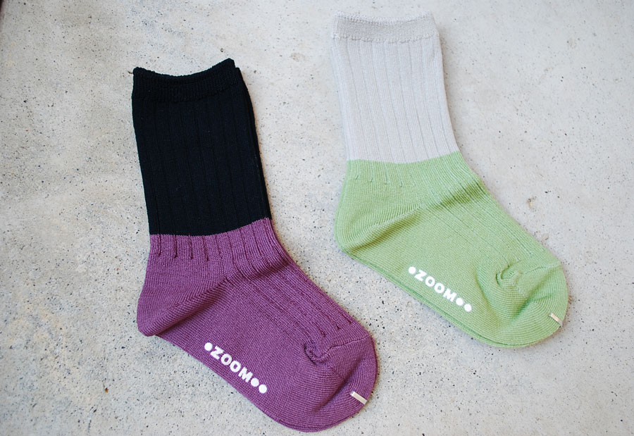 【20%OFFクーポン配布中先着利用順6/1 ワンダフルデー】【アウトレット】靴下 キッズ ZOOM ズーム 2tone Socks ツートーンソックス パープル グリーン 11-22cm