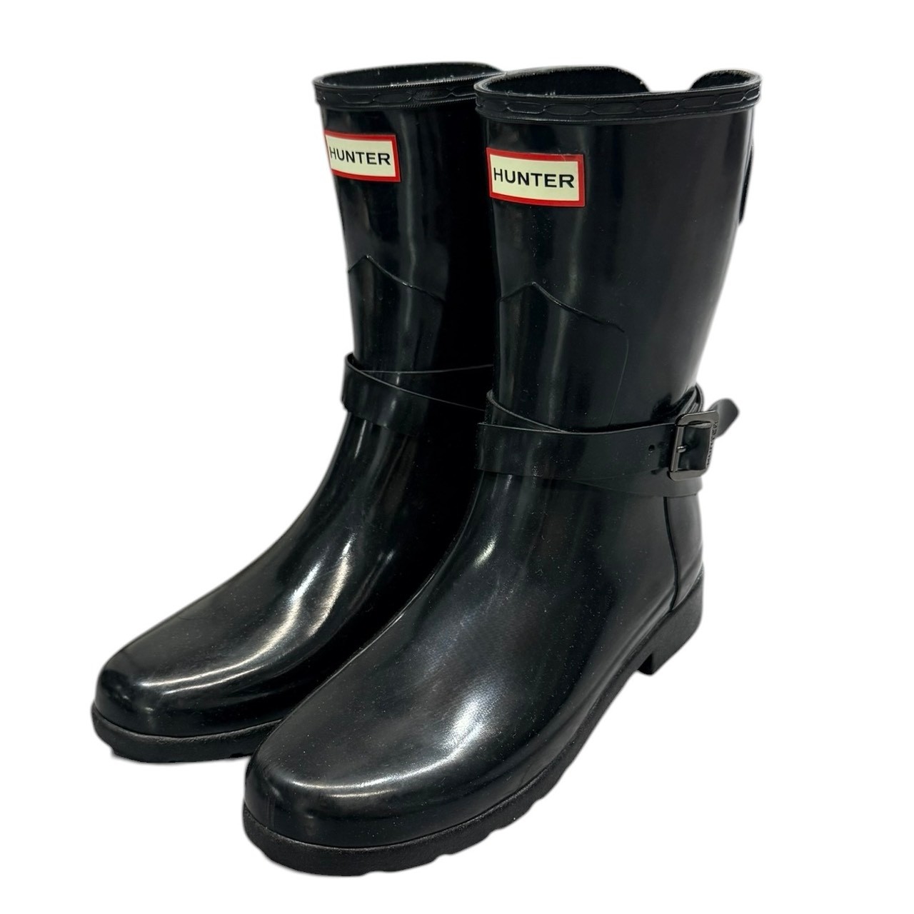 乐天商城 - HUNTER ハンター WFS2008RGL REFINED ADJ SHT W/ANKLE STRAP GLOSS ストラップブーツ UK6 ブラック 15358