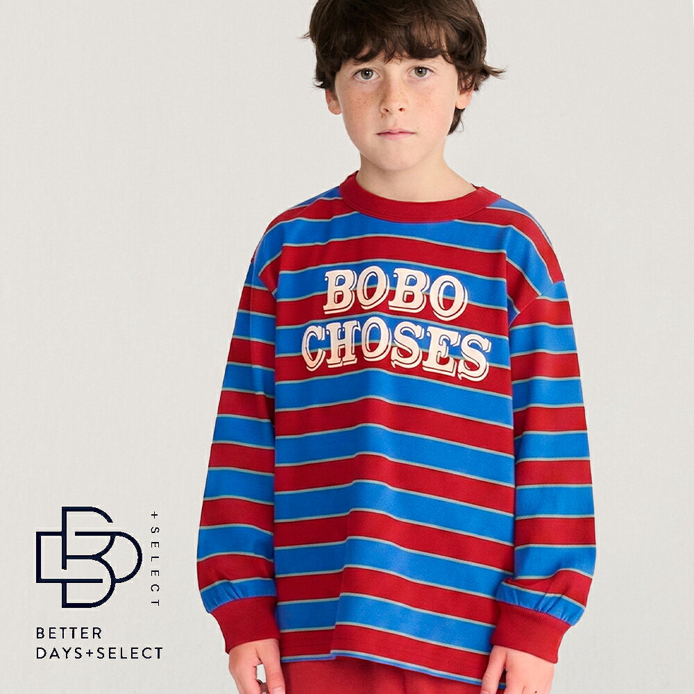 商品について レッド×ブルーのボーダー柄と前面のBobo Chosesロゴがロゴが特徴的なロンT。 エンボス加工が施されているため、高級感も感じられる魅力的な一着となっております。 原産国 ポルトガル 素材 100% Cotton サイズ 2-3Years(約100cm相当) 4-5Years(約110cm相当) 6-7Years(約120cm相当) 12-13Years(約155cm相当) カラー 991:マルチカラー サスティナブル活動 BOBO CHOSES はオーガニックコットンや再生可能なポリエステルなど 地球環境に配慮した素材を使用しています。 また、地産地消の社会を作るため地元の工場と手を取り、 製品のほとんどをスペイン・ポルトガルで生産しています。 BOBO CHOSES / ボボショーズについて Bobo Choses/ボボ・ショーズは2008年にスペイン・バルセロナで誕生したブランドです。 製品のほとんどをスペイン・ポルトガルの地中海にほど近い工場で生産されており、高い品質を保持するだけでなく、子供たちのクリエイティブな想像力を刺激するようなデザインを得意としています。近年人気が高まっている注目のブランドです。 関連ワード ●商品名：BOBO CHOSES ボボショーズ ボボショース トップス　Tシャツ　ロンT　アヒル　ダック ●用途：普段使い カジュアル シンプル お出かけ 贈り物 誕生日 御祝い プレゼント ギフト ●対象:ユニセックス 男女兼用 子供用 子供服 ベビー キッズ トドラー ジュニア ボーイズ 男子 男の子 ガールズ 女子 女の子