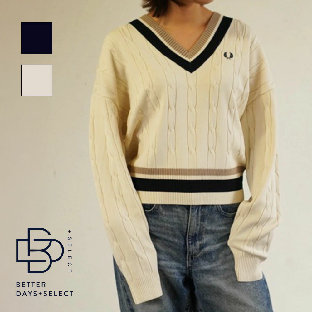 チルデンニット レディース セーター Vネック フレッドペリー Bold Tipped Cable Knit Jumper【国内正規品】 FRED PERRY K1102