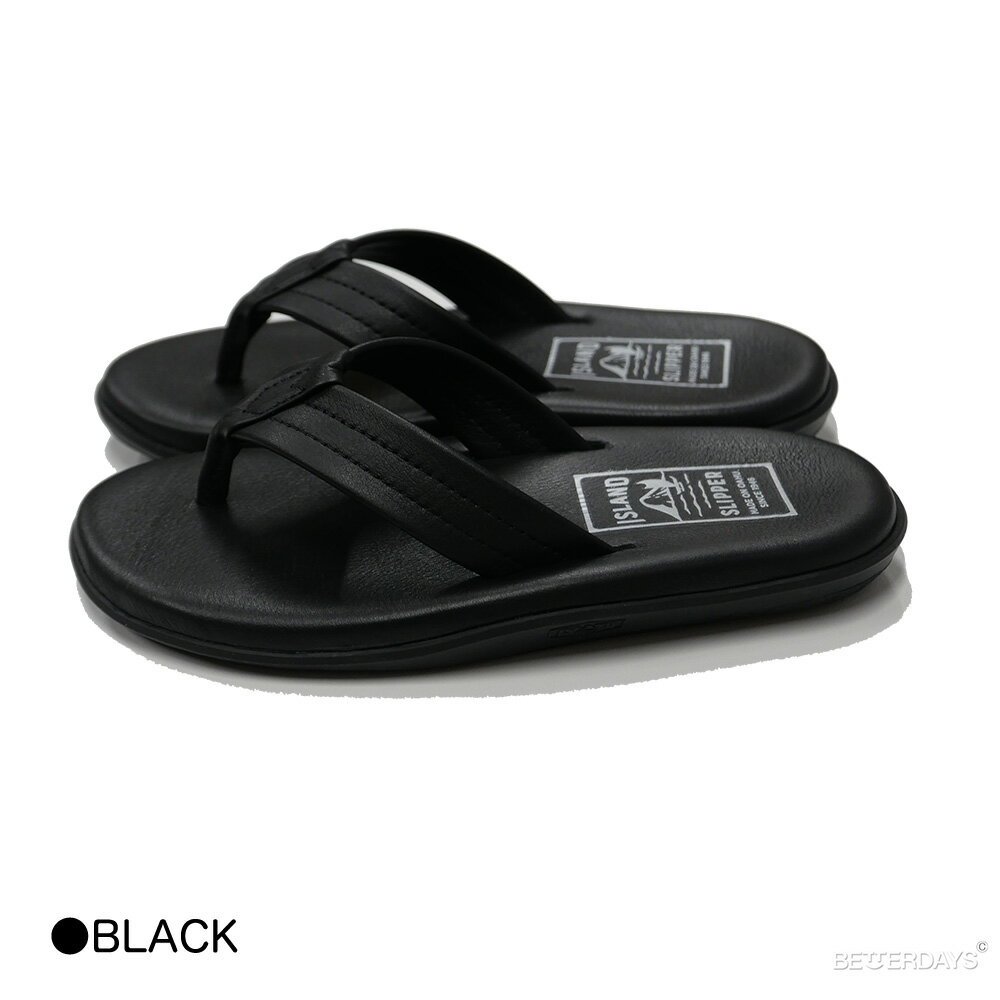 ��2400��OFF�����ݥ�������3����ѡ�������ۥȥ󥰥������ �ӡ���������� ��� �������ɥ���å� LEATHER BLACK 25-29cm �ڹ��������ʡ� ISLAND SLIPPER