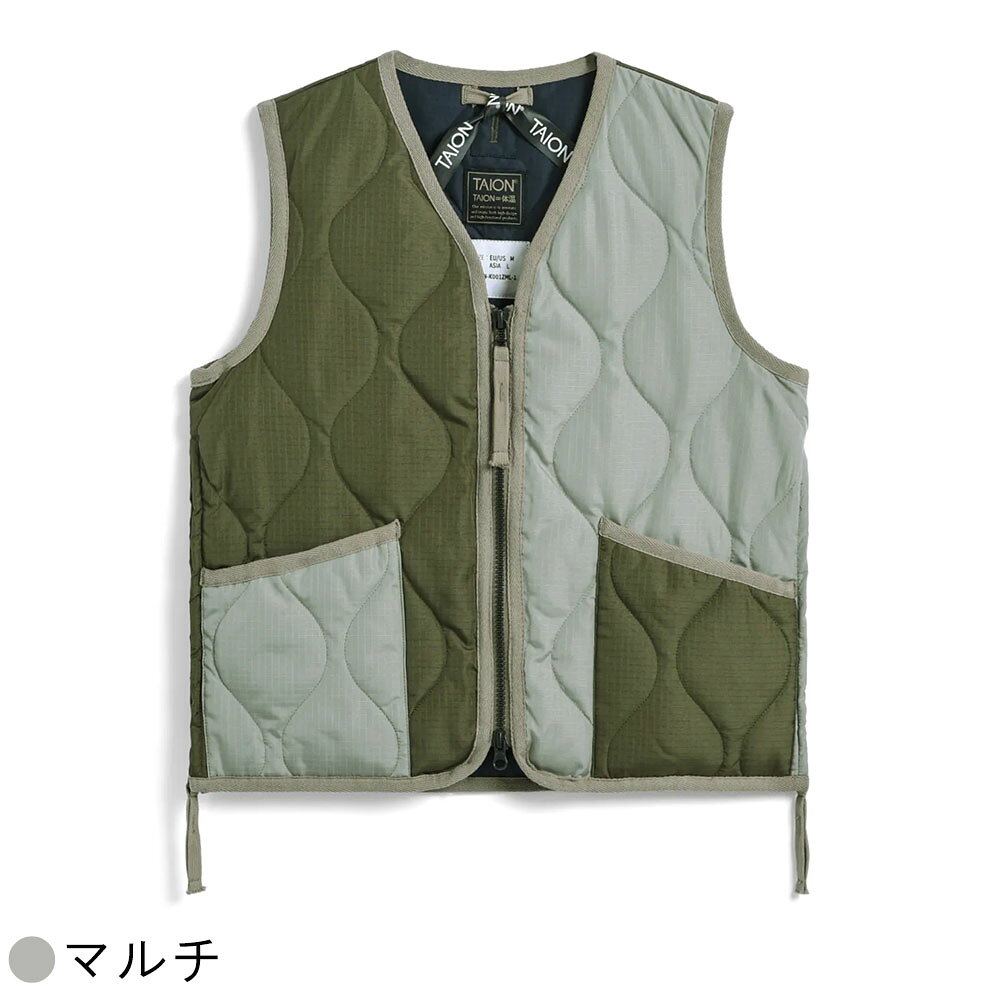 Rakuten - 【3000円OFFクーポン配布中6月スーパーセール】ダウンベスト キッズ ミリタリー Vネックジップ タイオン 体温 TAION DOWN VEST TAION-K001ZML-1 TAION-Y001ZML-1