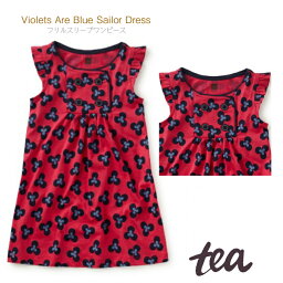 【Tea Collection ブルーバイオレット セーラー ワンピース】ティーコレクション Violets Are Blue Sailor Dress総柄 レッド 2y 5y 100cm 115cm ◆ノースリーブ フリル キッズ 子ども ベリー ネイビー ワインレッド