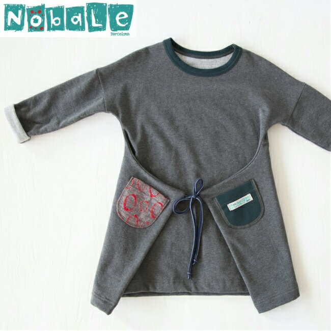 Nobale ワンピース 長袖 ポケット グレー ジャージー スウェット Cotton Pach ◆ 海外 秋冬 おしゃれ かわいい キッズ 子供 女の子 スペイン バルセロナ ブランド インポート 北欧風 2歳 4歳 6歳 カジュアル ナチュラル 100 110 120 ノーブル