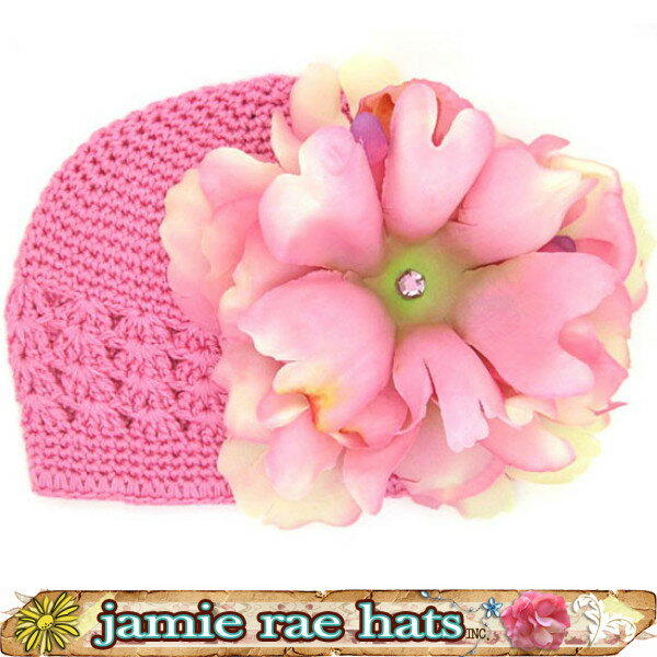 【メール便可】 JamieRaeHats クロシェットニットハット キャンディピンク×ペールピンクピオニー ニット帽子 Candy Pink Crochet Hats ジェイミーレイハット 女の子 お花 ハット フラワー かわいい アメリカ ニット帽 おしゃれ