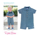 【Rugged Butts ボタンアップ ロンパース】ライトウォッシュデニム 半袖 6-12M 12-18M ◆ ブルー デニム ショートオール Boys' Button-Up Romper 65 70 75 80 男の子 赤ちゃん ベビー お出かけ 出産祝 ギフト ラッフルバッツ ラゲッドバッツ ラゲット Ruffle Butts 正規品