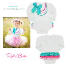 【Ruffle Butts】長袖 ロンパース ホワイト ネックレス だまし絵 6-12M 18-24M ◆ ボディスーツ ワンピース フリル 白 White ファンシー ネックレス リボン カバーオール ラッフルバッツ 女の子 子ども 赤ちゃん 1歳 2歳 80cm 90cm かわいい おしゃれ ブランド ラッフル 下着