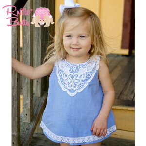 【メール便可】 Blue Chambray Swing Top シャツ トップス エプロン チュニック バックオープン 子供服 女 子供 女児 ブルー 夏服 夏 春 女の子 girl 上着 ラッフルバッツ トップス ラッフル 1歳 2歳 3歳 80 90 100 かわいい ブランド おしゃれ 青 赤ちゃん 子供 RuffleButt