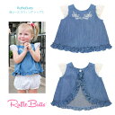 【RuffleButts】袖レース スウィング トップス 6-12M ◆ バックオープン ブルー デニム シャツ エプロン チュニック 夏 春 ノースリーブ レース かわいい インポート 刺繍 子ども 赤ちゃん キッズ ベビー 女の子 上着 ラッフルバッツ 1歳 2歳 3歳 80 90 100 ラッフル 出産祝