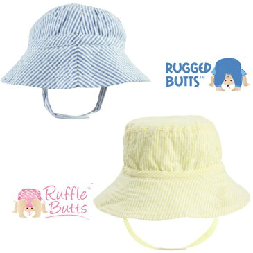 Rugged Butts ブルー イエロー シアサッカー ホワイト ストライプ 帽子 1歳 2歳 70cm 80cm 子供服 ハット 夏 日除け 紫外線対策 海外 インポート 運動会 キャップ サンハット 青 白 黄色 ベビー 赤ちゃん キッズ 子供 男の子 女の子 Seersucker Sunhat ラゲット ラッフル