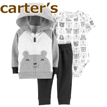 カーターズ Carter's 正規品 長袖 パーカー+半袖ボディスーツ+パンツの3点セット☆グレーアニマル☆男の子