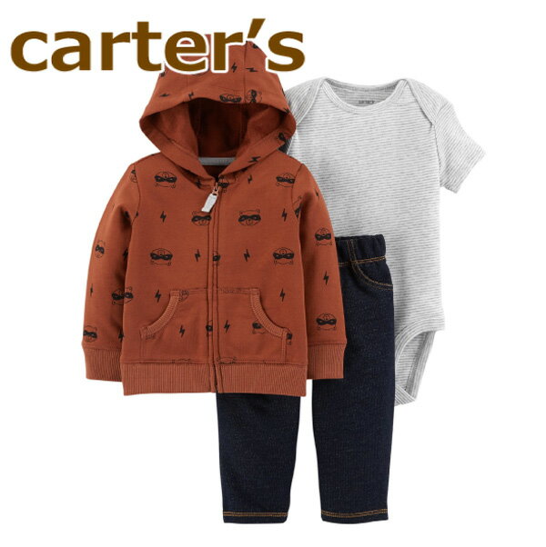 カーターズ Carter’s 正規品 長袖 パーカー+半袖ボディスーツ+パンツの3点セット☆茶色ラクーン☆男の子