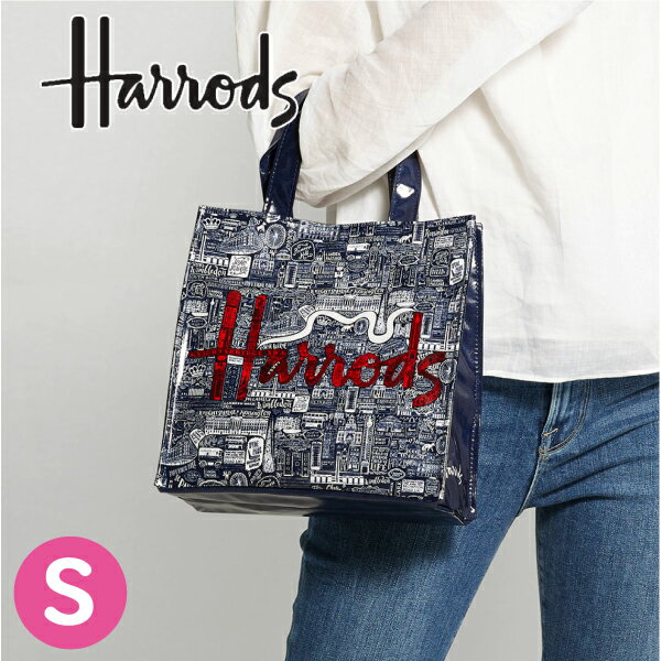 楽天ベティキッズHARRODS ハロッズ 正規品 PVC 紺色 トートバック Sサイズ Picture Font Shopper Bag 裏地付