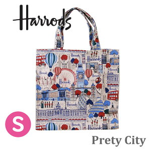 HARRODS ハロッズ 正規品 裏地付 トートバッグ バック Sサイズ ショッピングバッグ Pretty city コットン PVC