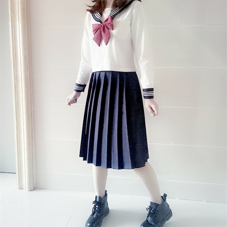 セーラー服 JK制服 スカートスーツ 入学式スーツ 卒業式スーツ 上下セット 半袖 長袖 プリーツスカート 大きいサイズ 女子高生 3点セット 白 ネイビー 長袖セット 半袖セット レディース制服 女子高生 高校生 スクール制服 42/65/80スカート