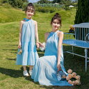 親子 ペアルック ワンピース 親子コーデ 親子服 ママと娘 ロングワンピース 女の子 プレゼント ビーチ 旅行 母の日 お誕生日 ノースリーブ ブルー