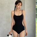 レディース 水着 ビキニ 小胸 韓国 おしゃれ 無地 ビーチ プール 海水浴 リゾート 女性用 お腹カバー 三角 ワンピース オールインワン水着 黒(4)