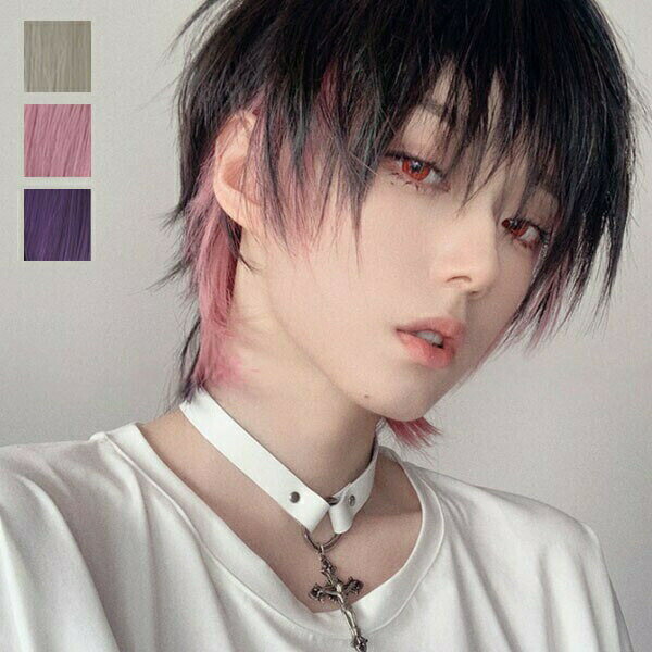 ウィッグメンズインナーカラー短髪かつら自然フルウィッグショートウィッグショートヘアコスプレ男装お..