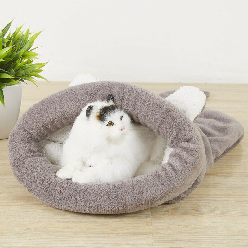 送料無料ペット用寝袋50x40cm/65x55cmペットクッション猫用猫寝床秋冬用ふわふわ犬ベッド犬小屋グレーブラウンピンク保温防寒あったかドーム型猫ハウス小型...