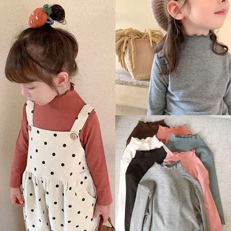 Beulah Fashionのベビー女の子160Tシャツインナーtシャツインナーtシャツ子供春女の子服服長袖無地カットソー子どもtシャツプルオーバーシンプルセンチトップス重ね着レイヤード無地ガールズストレッチカジュアル通園通学子供服秋冬綿ハイネック｜アングル3