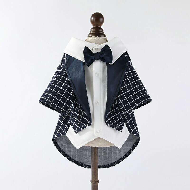 送料無料 ペット服 犬服 ドッグウェア タキシード チェック柄 猫犬兼用（S-XXLサイズ）小型犬 中型犬 新郎 写真 撮影道具 結婚式 お祝い 記念パーティー 制服 楽天海外通販