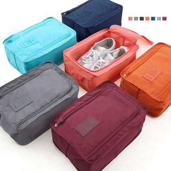 持ち手付き くつ入れ シンプル 携帯用便利ケース 大容量 旅行用シューズケース ファスナー式開閉 小物入れ コンパクト 海水浴靴収納ケース 無地シューズバッグ 整理整頓 ケース