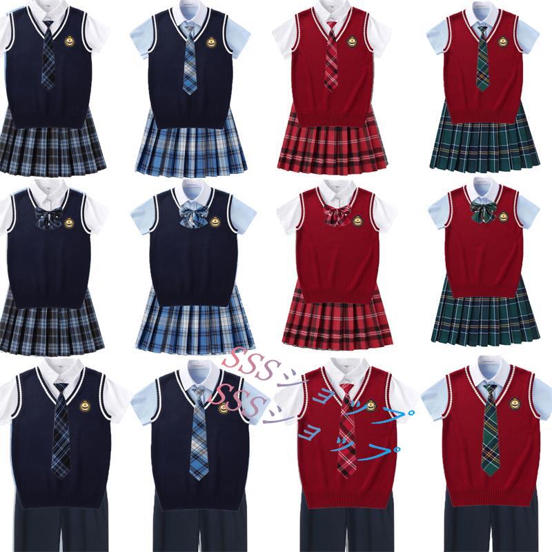 jk 制服 5点セット ニットベスト 制服 リボン チェック柄 プリーツスカート 女子 スカートセット 男子ズボンセット 入学 高校 中学 学生服 なんちゃって制服 女子高生スカート レディース 制服 セット 男子制服セット カップルセットXS-4XL