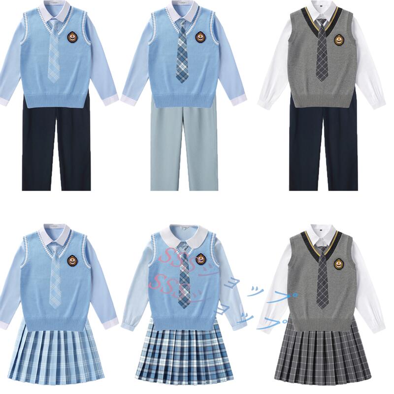 jk 制服 5点セット ニットベスト 制服 リボン チェック柄 プリーツスカート 女子 スカートセット 男子ズボンセット 入学 高校 中学 学生服 なんちゃって制服 女子高生スカート レディース 制服 セット 男子制服セット カップルセットXS-4XL