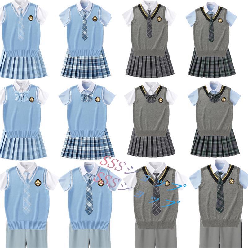 jk 制服 5点セット ニットベスト 制服 リボン チェック柄 プリーツスカート 女子 スカートセット 男子ズボンセット 入学 高校 中学 学生服 なんちゃって制服 女子高生スカート レディース 制服 セット 男子制服セット カップルセットXS-4XL