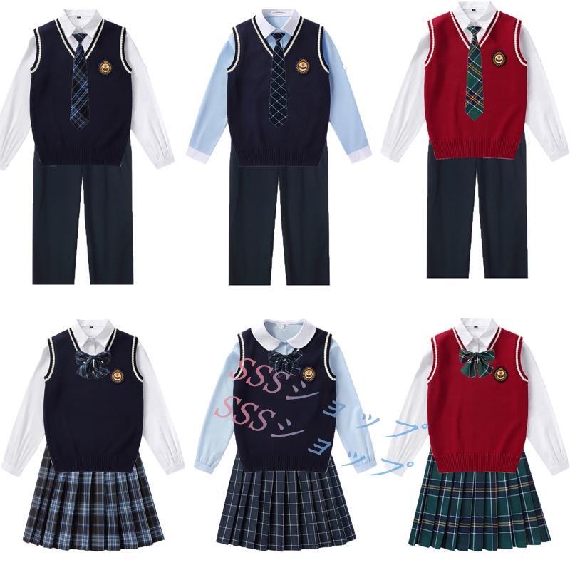 jk 制服 5点セット ニットベスト 制服 リボン チェック柄 プリーツスカート 女子 スカートセット 男子ズボンセット 入学 高校 中学 学生服 なんちゃって制服 女子高生スカート レディース 制服 セット 男子制服セット カップルセットXS-4XL