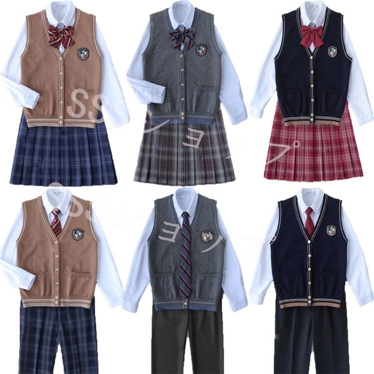 jk 制服 5点セット ニットベスト 制服 リボン チェック柄 プリーツスカート 女子 スカートセット 男子ズボンセット 入学 高校 中学 学生服 なんちゃって制服 女子高生スカート レディース 制服 セット 男子制服セット カップルセットXS-4XL