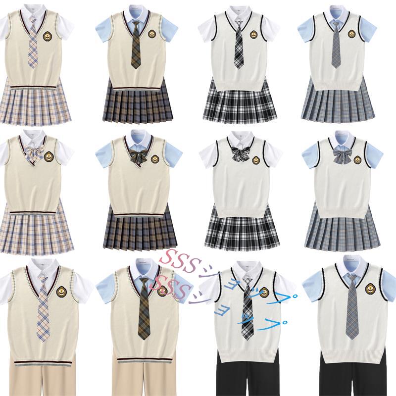 jk 制服 5点セット ニットベスト 制服 リボン チェック柄 プリーツスカート 女子 スカートセット 男子ズボンセット 入学 高校 中学 学生服 なんちゃって制服 女子高生スカート レディース 制服 セット 男子制服セット カップルセットXS-4XL