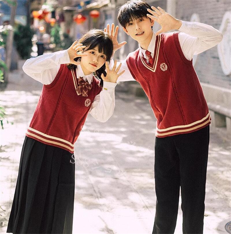 jk 制服 3点セット 4点セット ニットベスト 制服 リボン チェック柄 プリーツスカート 女子 スカートセット 男子ズボンセット 入学 高校 中学 学生服 なんちゃって制服 女子高生スカート レディース 制服 セット 男子制服セット カップルセットXS-5XL