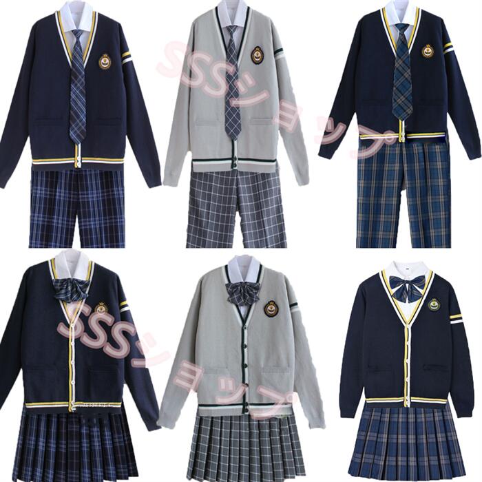 jk 制服 5点セット カーディガン 制服 リボン チェック柄 プリーツスカート 女子 スカートセット 男子ズボンセット 入学 高校 中学 学生服 なんちゃって制服 女子高生スカート レディース 制服 セット 男子制服セット カップルセット